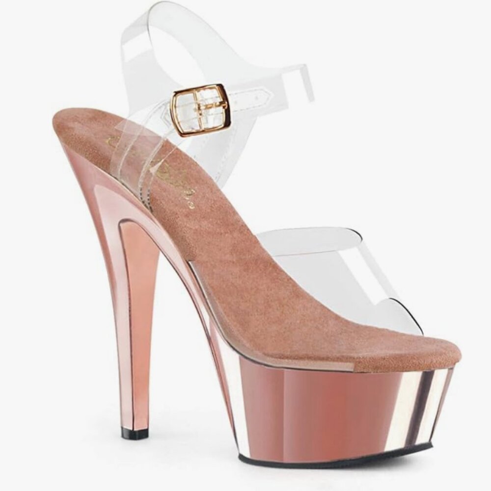 Pleaser Women's Kiss Rose Gold Chrome Ankle-Strap Sandal NIB sz 6 pole exotic